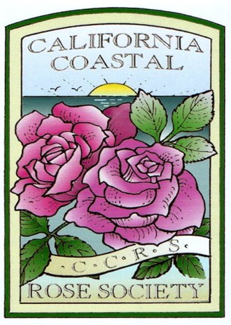 California Coastal Rose Society logo. A picture of a pink rose and green leaves.